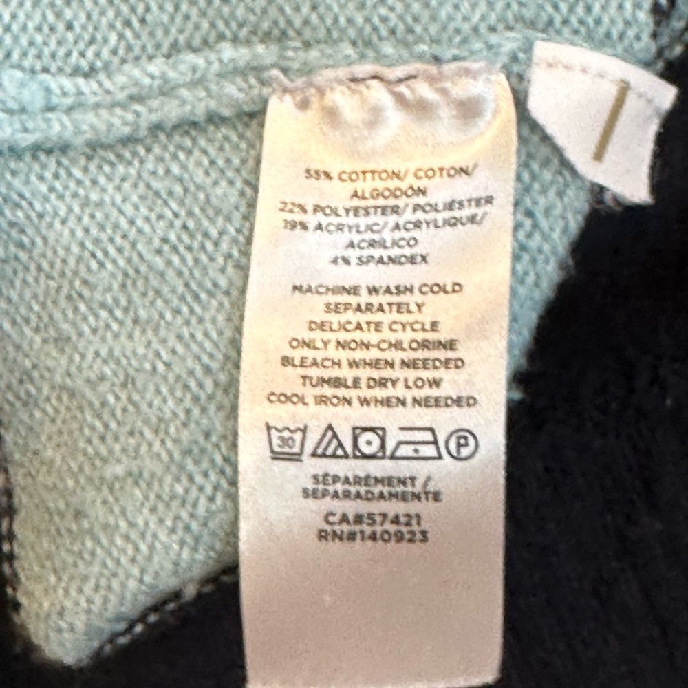 Ann Taylor Loft Long Sleeve Turquoise Navy Striped Turtleneck Sweater - Picture 7 of 9